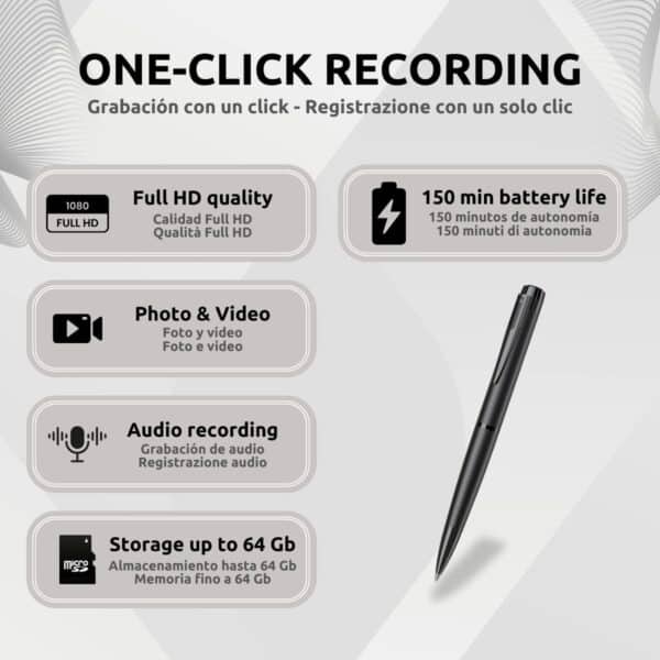 Bolígrafo Cámara Espía Full HD W9 Características