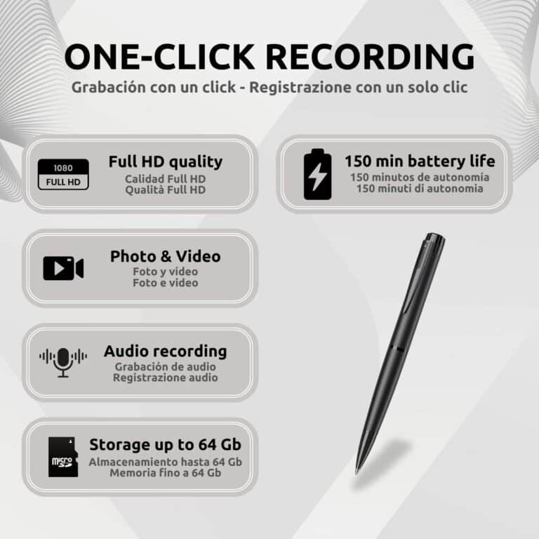 Bolígrafo Cámara Espía Full HD W9 Características