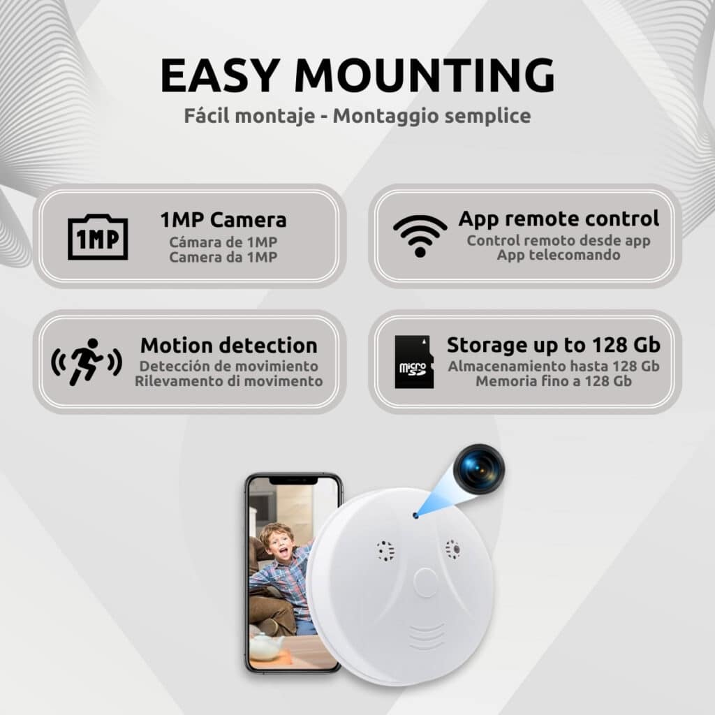 Detector Humo Cámara Espía 1MP Wifi Características