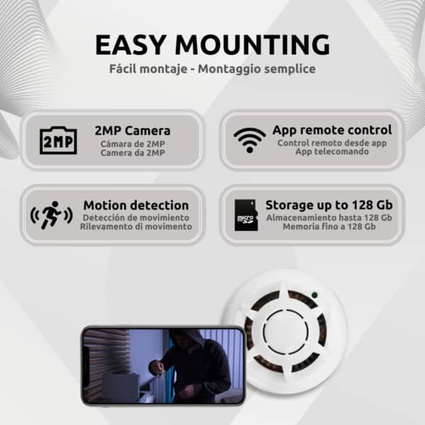 Detector Humo Cámara Espía 2MP Wifi Características