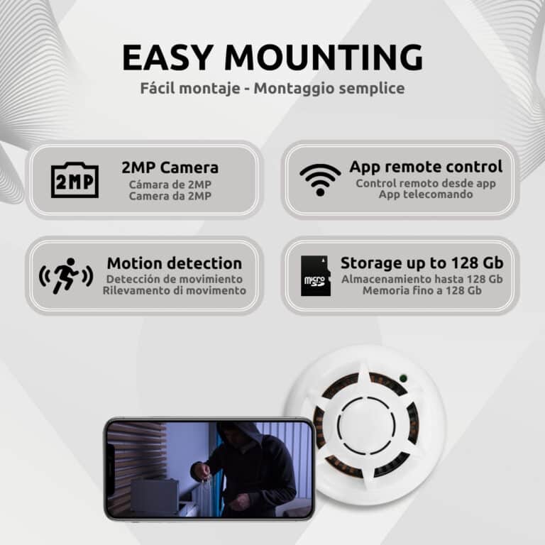 Detector Humo Cámara Espía 2MP Wifi Características