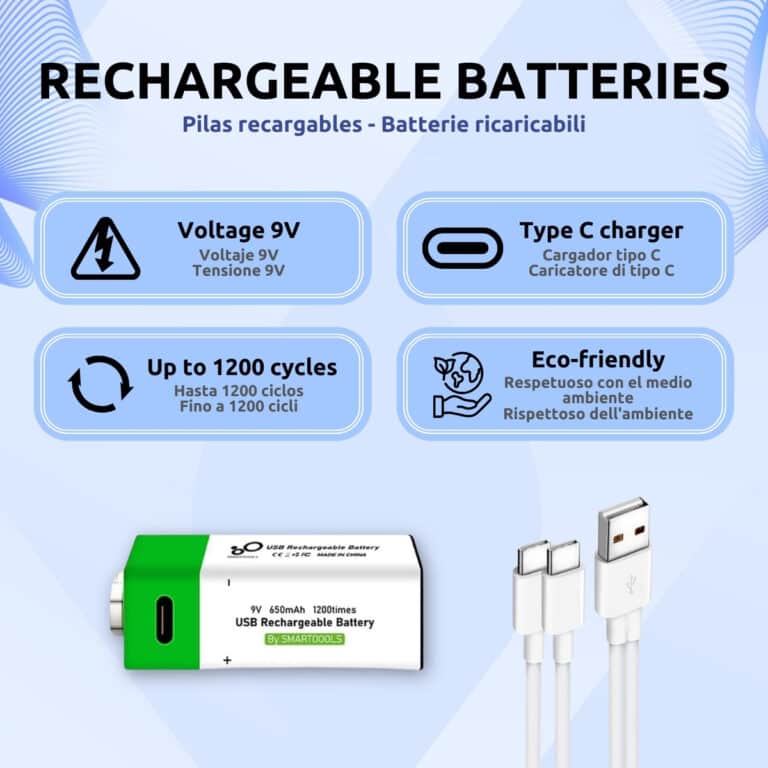 Pilas 9V Recargables 650mAh Litio para Pinganillo Nano Características