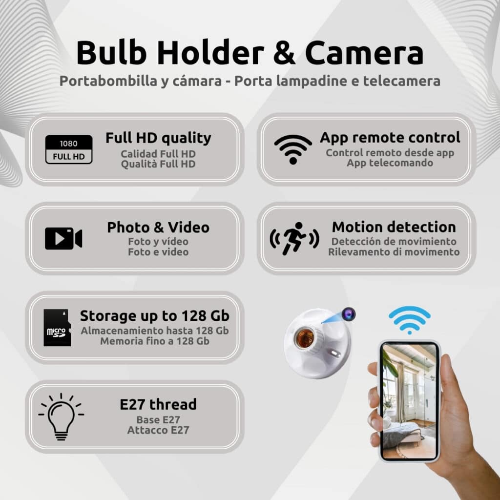 Bombilla Cámara Espía Full HD Wifi Características