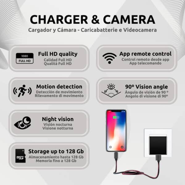Cargador Mini Cámara Espía Full HD Wifi Características