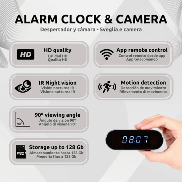 Despertador Cámara Espía Wifi HD Características